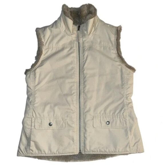 GAP Vintage Y2K Early 00's Reversible Brown and Beige Faux Fur Vest | Size M - Picture 4 of 9